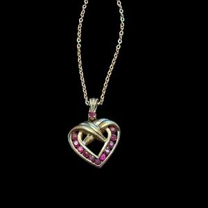 Danbury Mint Dozen Ruby Heart Pendant Necklace Gold Plated